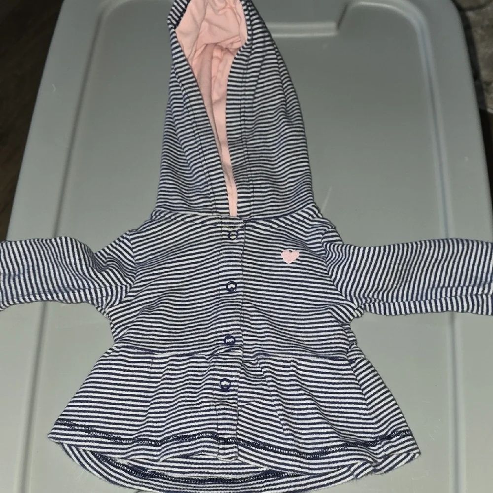 (J59) Carter's Navy and Pink Striped Baby Jacket Sz Newborn